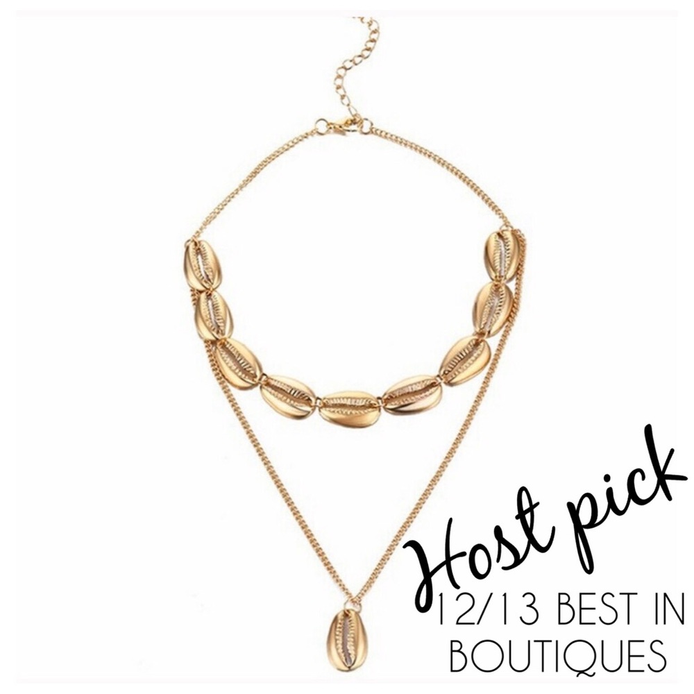 🆕Boho Layered Cowrie Choker in Gold - Picture 2 of 6